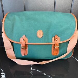 Vintage Polo Ralph Lauren Green Canvas Leather Messenger Bag